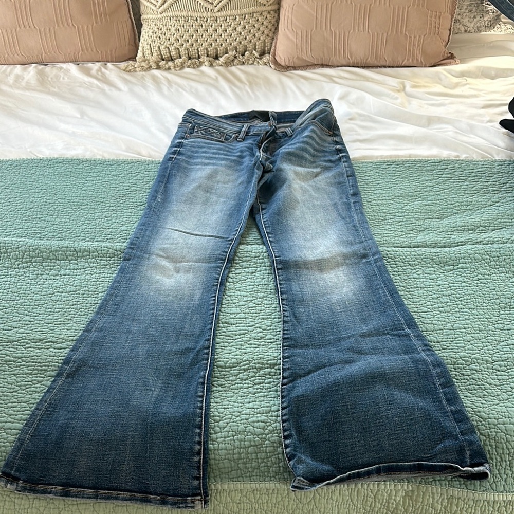 Blue Flare Wide Leg Jeans with Faded Denim 28/32